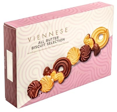 Premium Viennese All-Butter Biscuit Selection Box | Butter Whirls | Filled Creams | Viennese Milk Chocolate Dipped Fingers | 450g