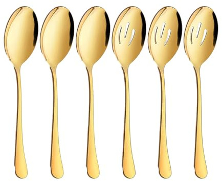 ALCXAZS Juegos de cucharas para servir de acero inoxidable duraderos, juego cubiertos acero inoxidable fácil limpiar y duradero, ahorra espacio, dorado