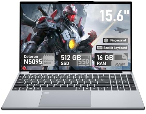 QLall 15.6 inch Laptops 16GB RAM DDR4 512GB SDD Portable Laptop Computer Cerelon N5095 Processor FHD 1920 * 1080 Laptop PC with Touch ID, WiFi5, BT4.2, USB 3.0,Traditional Laptops Computer