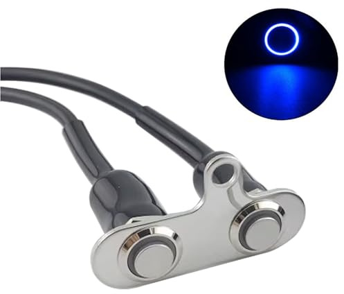 Gebildet Lot de 2 Interrupteurs Universels à Verrouillage en Acier Inoxydable avec LED Bleue pour Moto 5A/12V, Marche/ARRÊT, Fixation Réglable sur Guidon, Boutons de Commutation Êtanches
