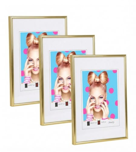 KM FOTO 3er 5er Set Photo Style Set Bilderrahmen Wanddeko Collage Poster Kunststoff Rahmen: Farbe: 3er Pack Gold | Format: 40x50