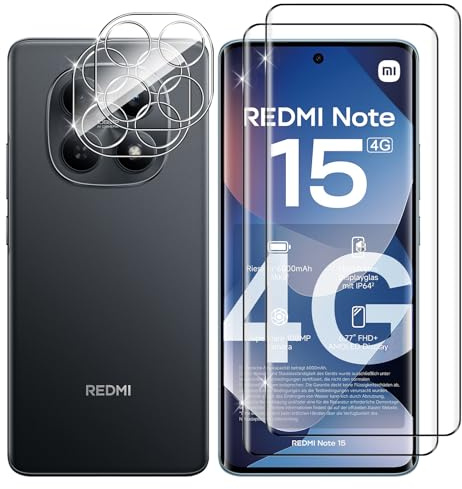 Lutree per Xiaomi Redmi Note 15 4G Vetro Temperato, 2+2 Pezzi 3D Pellicola Protettiva + Pellicola Fotocamera, Vetro Protettivo, HD Senza Bolle Anti-Graffio Protezione Schermo