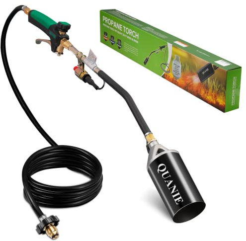 Propane Torch Burner Weed Torch High Output with 10FT Hose,Heavy Duty Blow Torch with Flame Control and Turbo Trigger Push Button Igniter,Flamethrower for Garden Wood Ice Snow Road(black)