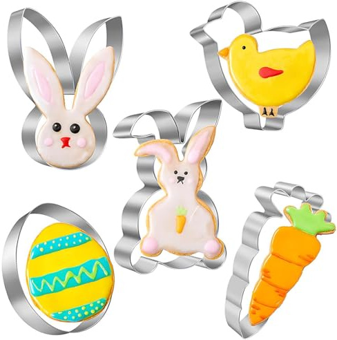 YIPFEN 5 Pezzi Tagliabiscotti Pasquali in Acciaio Inox Formine per Biscotti con Coniglietto, Pulcino e Uovo di Pasqua - Perfetti per Bambini e Decorazioni Festive