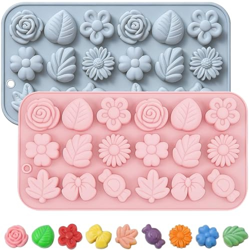 YXHZVON 2 Blume und Blätter Bonbon Formen Silikon 18 Mulden Pralinenform | Lebensmittelecht Silikon Antihaft BPA-frei Hitzebeständig -40 °C ~240 °C Ideal für Backöfen Gefrierschränke & Geschirrspüler