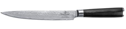 Chef Cuisine Damast Fleischmesser, 67-lagiger Damaststahl, Klingenlänge 205 mm, Schwarzes Pakkaholz, Handgeschliffen, Limited Edition