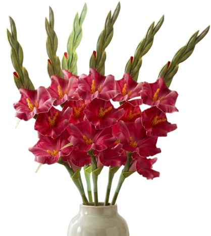 AwnsIMfreien 6 st konstgjorda gladiolus, 55,8 cm realistiska fuskblommor för vas, verklighetstrogna blomstjälkar för heminredning, rosenröd, konstgjord blomma