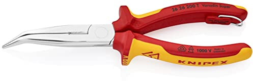 Knipex Pinza per Meccanica - con Becchi Mezzotondi con Tronchese (Pinza A Becchi Di Cicogna) Cromata, Isolante, Collaudati Vde; Incorporato per Agganciare Protezione Anticaduta 200 Mm, 26 26 200 T Bk