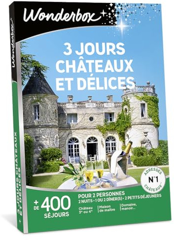 Wonderbox - 3 Jours Châteaux Et Délices - Coffret Cadeau - Idée Cadeau Séjours | 2 nuits avec petits déjeuners et dîner(s) - Plus de 400 séjours - Château 3* ou 4*, maison de maître, domaine, manoir