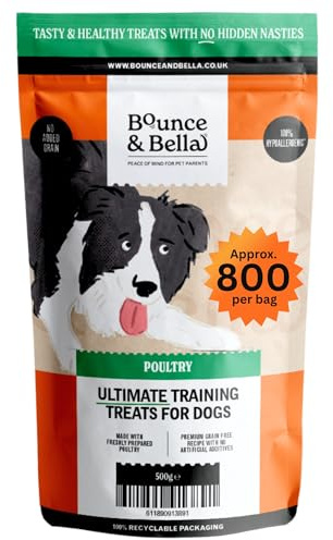 Bounce and Bella Grain Free Dog Treats - 800 Healthy Training Treats - 80% Fresh Poultry, 20% Potato & Sweet Potato - Hypoallergenic for Dogs with Sensitive Stomachs (1 Pack)