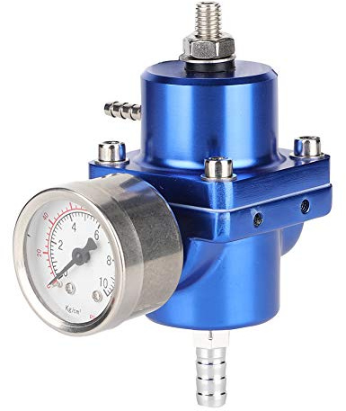 Fydun Regulador de presión de Combustible Aleación de Aluminio FPR Regulador de presión de Combustible Universal con Manguera de manómetro 0-140psi Ajustable(Azul)