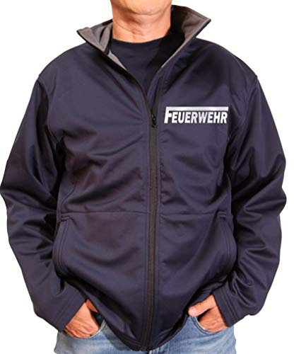 Coole-Fun-T-Shirts Feuerwehr Softshell Jacke ohne Kapuze für Herren mit reflektierendem Druck vorne + hinten S M L XL 2XL 3XL FF BF (L)