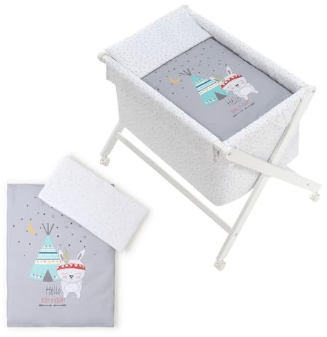 Interbaby 92082-31 - Minicuna de Madera con Textil Tipi Oso Gris, unisex
