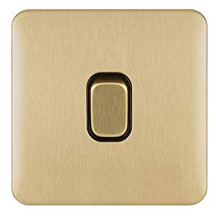 Schneider Electric GGBL2010BSBS Lisse Screwless Deco, Single Light Switch, Double Pole, Satin Brass with Black Insert, 20 AX