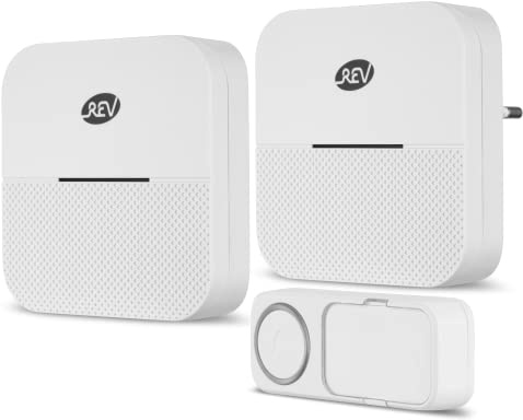 REV Funk Türgong Set Orchestra drahtlos, 150m, 90dB, 1x Funkgong 230VAC, 1x Gong batteriebetrieben und 1x Klingeltaster, weiss