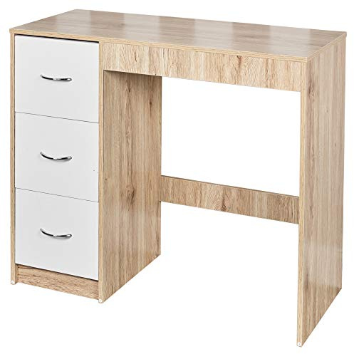 URBNLIVING Frisiertisch mit 3 Schubladen, Eichenkarkasse + weiße Schubladen