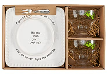 Mud Pie Margarita Gift Box | Includes 2 Margarita Glasses and Lime and Salt Rimmer