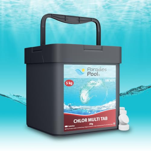 Paradies Pool Multi Tabs 20 g 5 kg, Quattro Multi Tabletten mit Chlor, Algenschutz, Flockungsmittel, pH Stabilisator, zur Wasserbehandlung, Inhalt: 5 kg