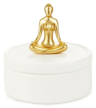 Balvi Caja joyero Yoga Color blanco y dorado Caja de cerámica para Joyas con Tapa Decorativa Porcelan