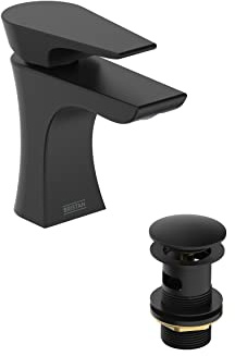 Bristan Hourglass Bathroom Taps, Black Basin Mixer tap | HOU ES BAS BLK, Includes clicker waste, Eco Start, Bathroom sink taps, Matching showers & bath taps available, Lifetime Cover