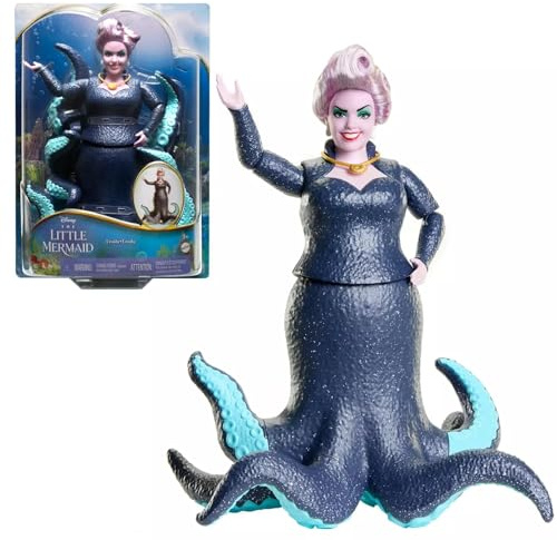 Mattel Disney La Sirenita Muñeca Úrsula villana con tentáculos de purpurina articulados, juguete +3 años (HLX12)
