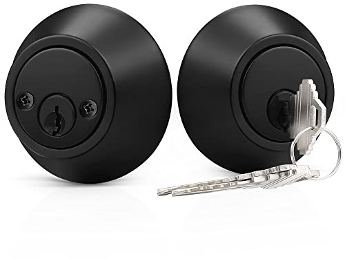 Probrico Double Cylinder Deabolt, 3 Keys Interior& Exterior Door Hardware for Entrance Lock and Front Gate, Flat Black, 1 Pack