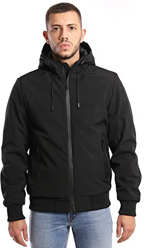 TONY BACKER Giacca Uomo Invernale in Softshell Impermeabile Antivento con Cappuccio Rimovibile Giubbotto Caldo per Trekking Casual 3351 (IT, Testo, 3XL, Regular, Regular, Nero-1)