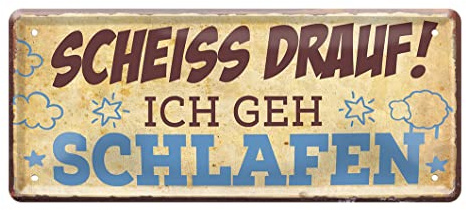 Ich geh schlafen Blechschild - Retro Deko Schild im Format 28x12cm - stilvolles Metallschild mit witzigem Spruch für Schlafzimmer Wohnzimmer Lieblingsplatz Büro