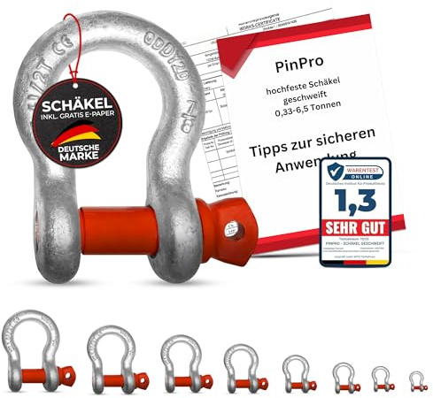 PinPro 2X geschweifte Schäkel mit Augenbolzen | Traglast/WLL 0,33t-6,5t wählbar | Aus feuerverzinktem hochfestem Stahl (2 Stück, WLL: 4,75t)