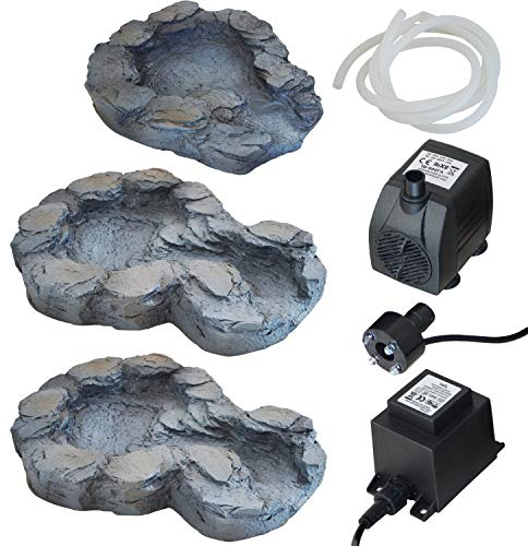 Gartenbrunnen Brunnen Bachlauf QUELLBACH Zierbrunnen Vogelbad Wasserfall Gartenleuchte Teichpumpe - Springbrunnen Wasserspiel für Garten, Gartenteich (QUELLBACH dunkel-grau 1x4 weiß LED-Licht)