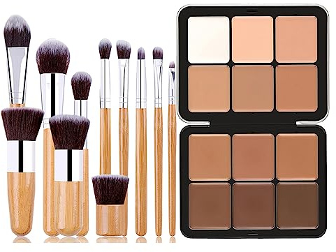 Professional Makeup Cream Contour Palette, MKNZOME 12 Colours Concealer Full Coverage & Makeup Brush Set Contour Concealer Palette Contouring Face Make Up Gift for Women Girls