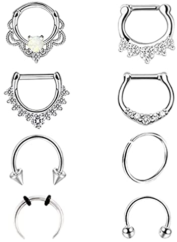 Septum Piercing Edelstahl, Face Piercings Nase mit Silber Offene Unregelmäßige Runde 8Pcs Piercingschmuck Geschenk für Frauen Männer