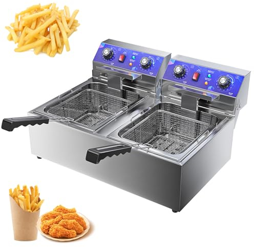 RUYICZB Friteuse Électrique Commerciale Friteuse Électrique Professionnelle Principe De La Zone Froide, Panier À Friture Et Couvercle, Acier Inoxydable, Thermostats Température 60-200°C,20L