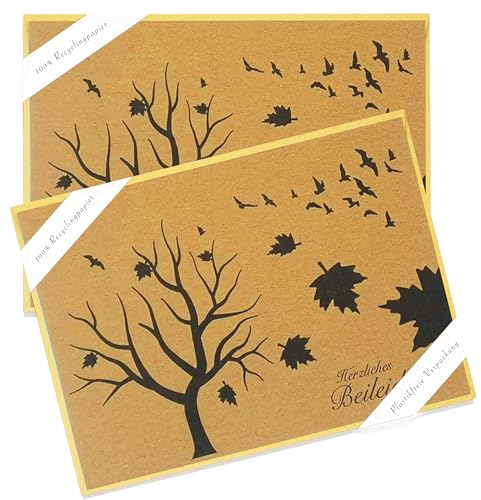 2 x nachhaltige Beileidskarten, Kondolenzkarten, Trauerkarten aus recyceltem Karton mit Umschlägen - Herzliches Beileid