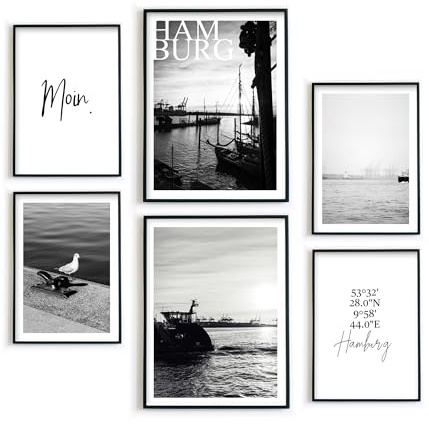 4one Pictures Hamburg Poster Set (6erSet-6) | Moderne Wandbilder der Hansestadt, Hamburg Fotografien kombiniert mit Spruch Bildern, Ideales Souvenir / Geschenk an Hamburg