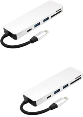 OSALADI 2piezas Adaptador USB Tipo c USB Hub Multi-función Compacto Compatible Dispositivos para Transferencia De Datos y Conexiones Rápidas Color Plateado
