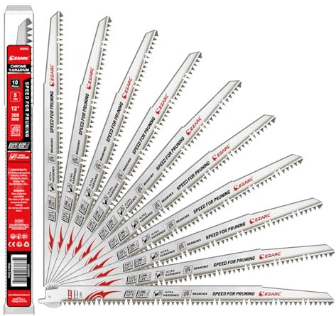 EZARC Lot de 10 lames de scie sabre pour bois, 300 mm, lames fleam polies, accessoires pour l'élagage des arbres