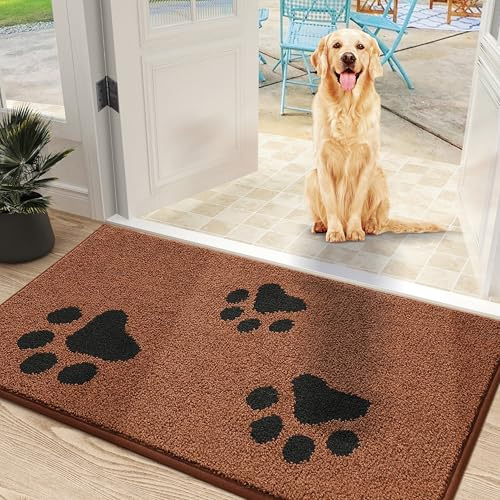 Mibao Türmatte Inenn 80 x 120 cm, Schmutzfangmatte für den Eingang und Hintertür, rutschfeste Fußmatten, maschinenwaschbar, Weicher Haustierteppich für schlammige Schuhe und Pfoten, Braun | Super Saugstark 2.0 - Schmutzfangmatte innen mit Hundepfoten 80x120cm - weiche Fussmatte für Flur, Eingang und Haustür