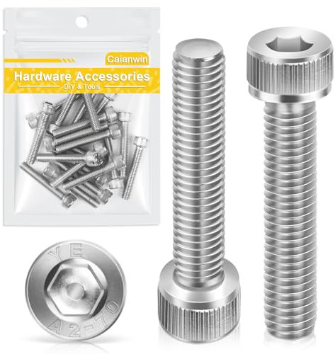 Tornillos cilíndricos M6 x 35 mm con hexágono interior, 20 unidades, Caianwin DIN 912 de acero inoxidable (A2 V2A), tornillos para máquinas industriales, vehículos de motor, construcción