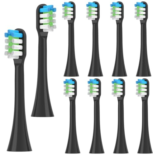 Vinuwu 10er-Pack Ersatzbürsten Kompatibel mit Lächen, Zahnbürste Weich für Erwachsene, Kompatibel mit Olybo und Lächen Ultraschall Elektrozahnbürste, für RM-T8 / H9 / 051B / T5, S131-Schwarz