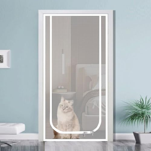 Puerta mosquitera reforzada for gatos, mosquitera for gatos, malla mosquitera con cremalleras bidireccionales, resistente a prueba de mascotas, puerta mosquitera extraíble(White,90x230cm)