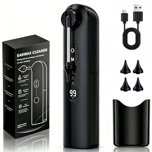 Ear Wax Removal Kit, Ear Cleaner with 4 Modes & Temperature Sensor, Safe Ear Irrigation Flushing System, IPX7 Waterproof for Home Use -Black