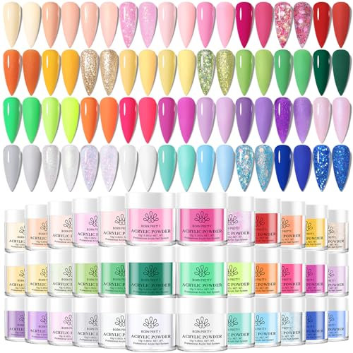 Born Pretty Juego de Pinturas Acrílicas para Uñas, 36 Colores, Incluye Polvo Acrílico, Kit de Uñas Acrílicas para Primavera y Verano