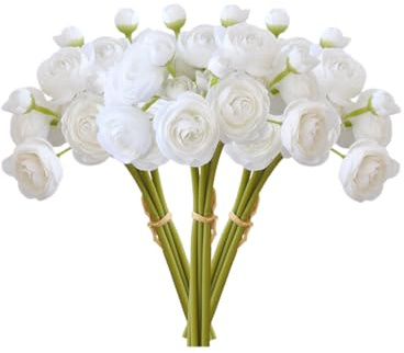 DODXIAOBEUL Künstliche Mini-Ranunkeln, 27,9 cm, Seide, Ranunkel, Blumenstrauß, Brautparty, Füllstoff für Zuhause, Tafelaufsätze, Arrangements, Hochzeit, Verlobung, Dekoration, Weiß, 18 Stück