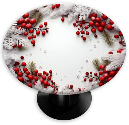 Mexpekil Tovaglia rotonda con bordo elastico, 91-107 cm, motivo natalizio rosso, agrifoglio, fiocchi di neve, sfondo bianco, impermeabile, lavabile, tovaglia per picnic, interni, sala da pranzo, patio