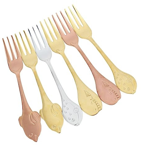 TOPBATHY 6pcs Silverware Stainless Steel Long Handle Forks Fish Design Dessert Forks Cutlery Case for Home Restaurant Gifting