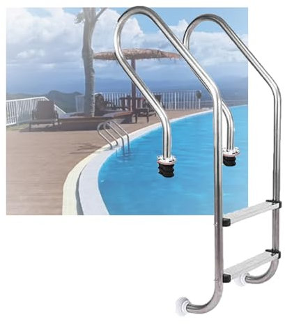 2 Steps Pool Ladder, Entry and Exit Swimming Pool Stairs,Stainless Steel Pedal Step for Fish Pond Water Park Outdoor Pool(Pre-buried,2-Steps1.5mm)