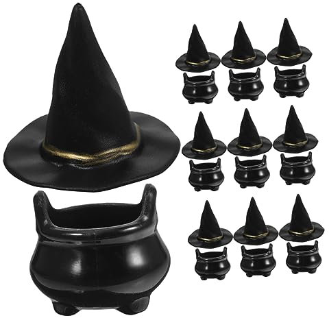 VANZACK 10sätze Miniatur Hexenhut Und Kessel Deko Halloween Bastelbedarf Für Partys Dekorationen Kreative Feiern Niedliches Design Für Unvergessliche Erlebnisse