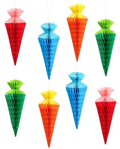 BETESSIN Einschulung Deko Bunt - 8 Stück Zuckertüten aus Seidenpapier - Schultüte Deko - Hängende Dekoration für Schuleinführung, Schulanfang, Einschulung Mädchen & Jungen UVM.