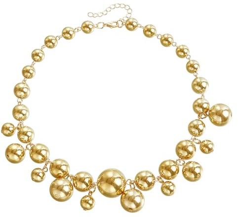 JOZMMZEOOA Gold Punk Pearl Chunky Necklaces for Women, Exaggerated Large Beaded Short Choker Necklace, Punk Ball Cluster Collar Party Dainty Jewelry Gift for Hot Girls